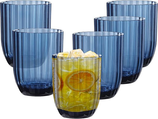 Acrylic Clear Highball Plastic Cups | Plastic Reusable Tumblers 15oz (Set of 6) | Stackable |