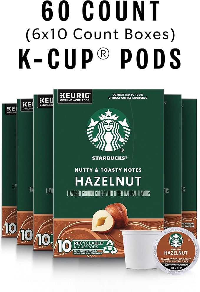 Starbucks K-Cup Coffee Pods, Hazelnut Flavored Coffee, Naturally Flavored, 100% Arabica, 6 boxes
