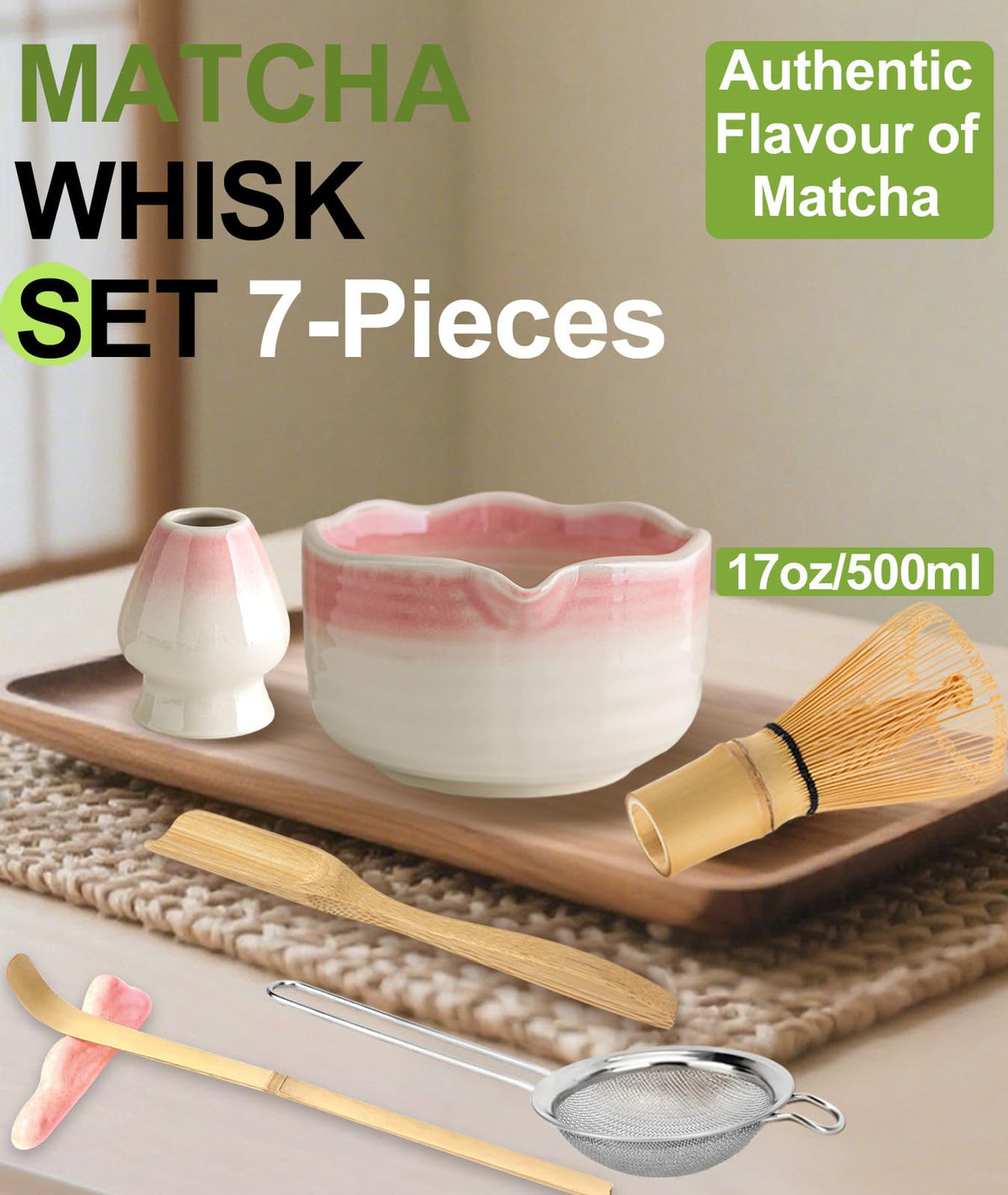 JBER Matcha Whisk Set, 7PCS Matcha Set with Bamboo Whisk and Ceramic Bowl