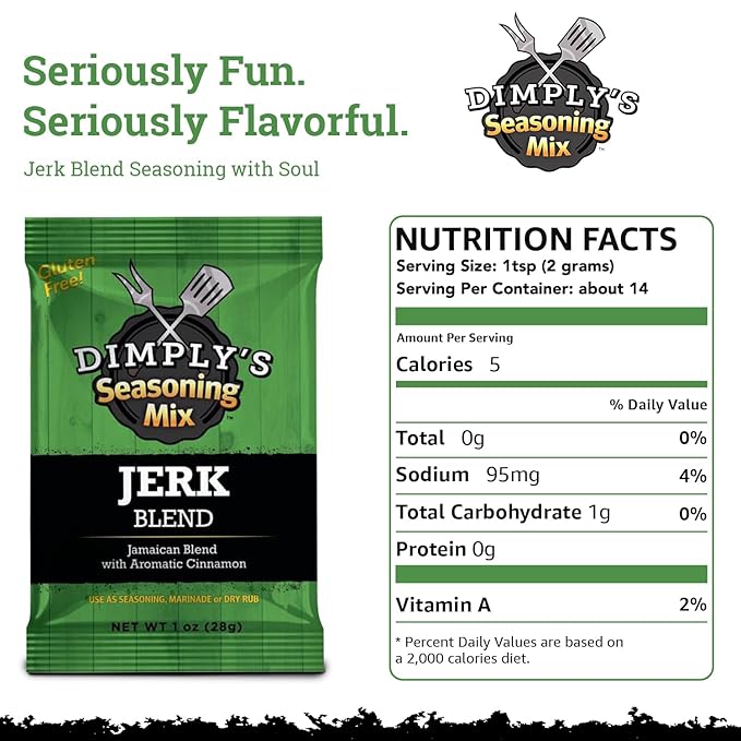 Dimply's Jamaican Jerk Seasoning Mix – Dry Rub and Marinade for Chicken, Meat, Vegetables, Tofu