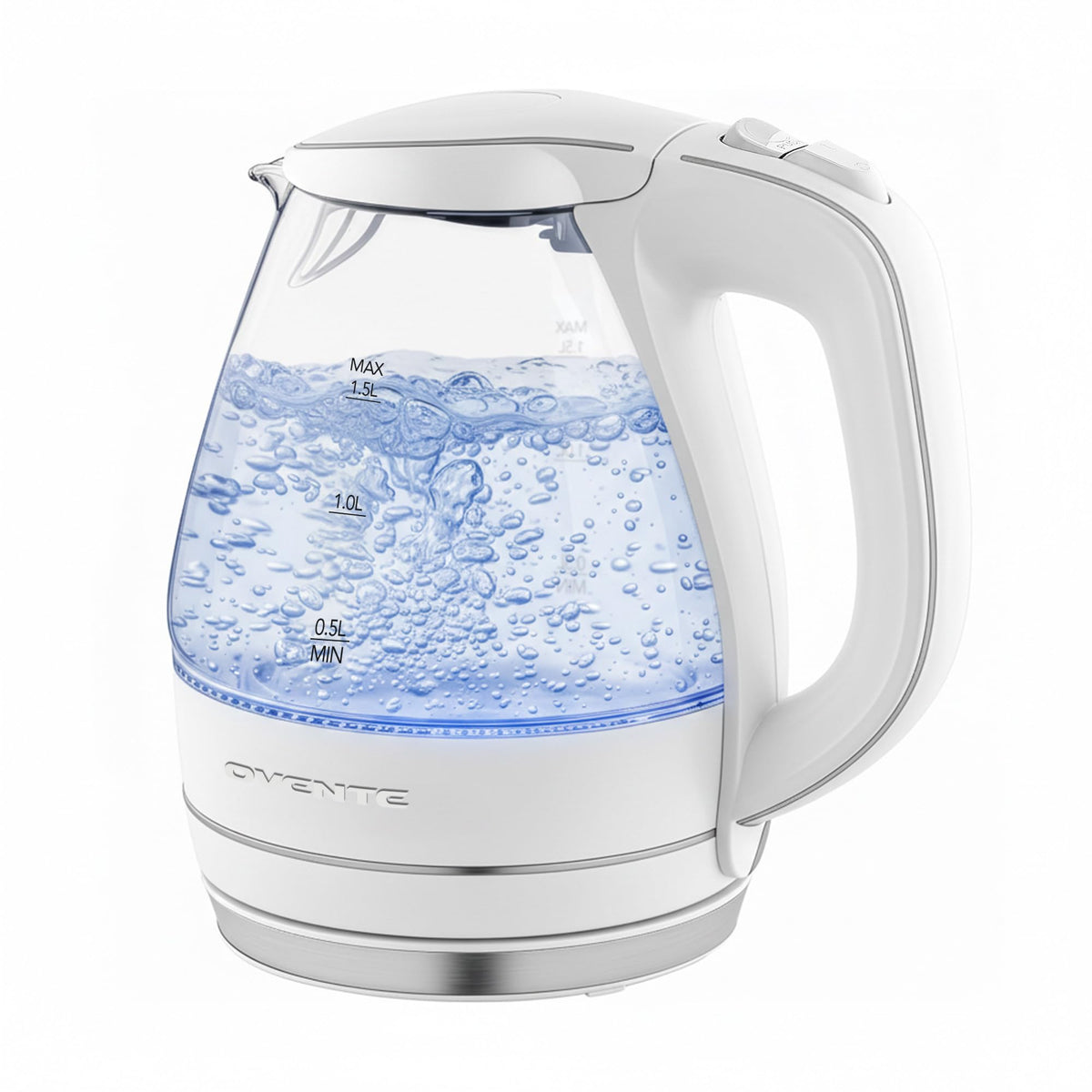 OVENTE Glass Electric Kettle, 1.5 L, White