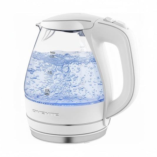 OVENTE Glass Electric Kettle, 1.5 L, White