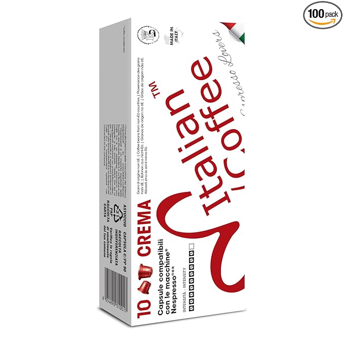 Italian Coffee for Espresso Lovers capsules compatible with Nespresso Original machines (100 Crema