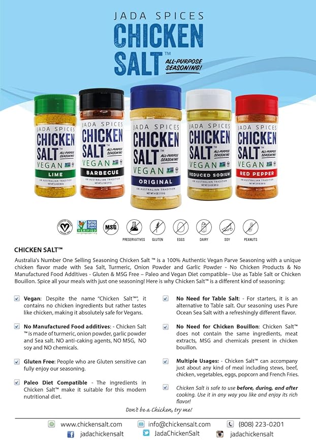 JADA Spices Chicken Salt Spice and Seasoning - Lime, Turmeric Salt - Vegan, Keto & Paleo Friendly