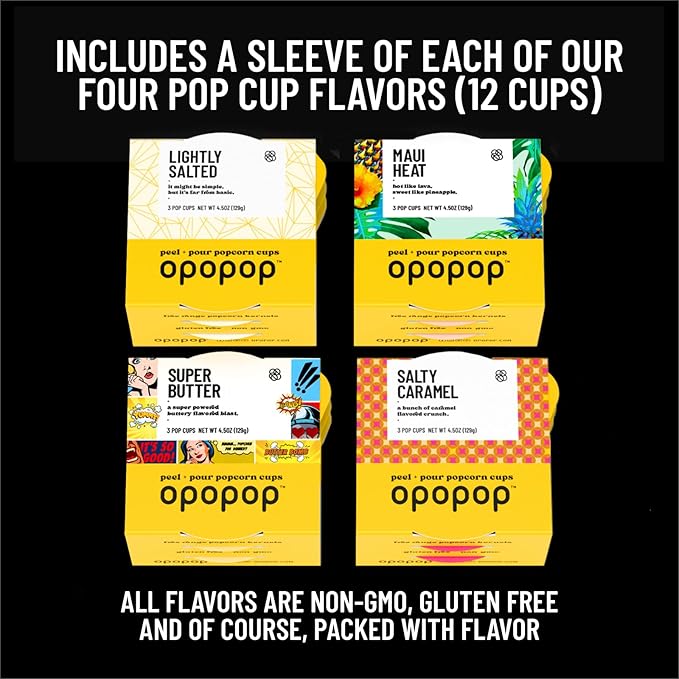 Opopop Gourmet Popcorn Gift Set - Variety 12-Pack Microwave Popcorn Kit, Collapsible Silicone