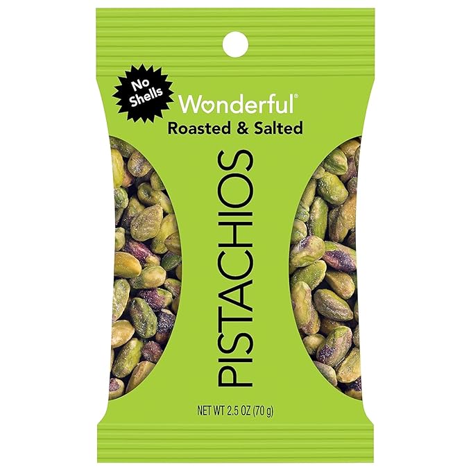 Wonderful Pistachios No Shells, Roasted and salted Nuts, 2.5 Ounce Bag (Pack of 8), Protein Snack