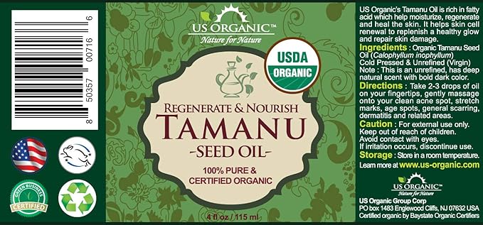 US Organic Tamanu Oil, USDA Certified Organic, 100% Pure Virgin Cold Pressed Unrefined, Dark Green