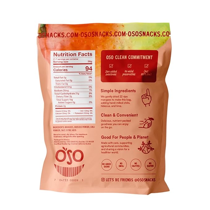 Oso Snacks Dried Chili Mango | No Sugar Added | No Preservatives | 100% Fruit | No GMO | Simply
