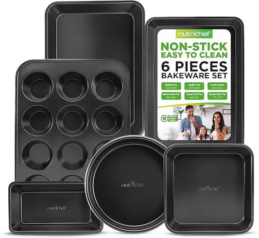 NutriChef Stackable Non-Stick Baking Pan Set – Carbon Steel Bakeware Set w/ Cookie Sheet, Muffin &