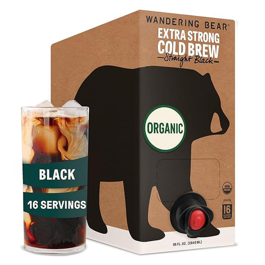 Wandering Bear Straight Black Organic Cold Brew Coffee On Tap, 96 fl oz - Extra Strong, Bold