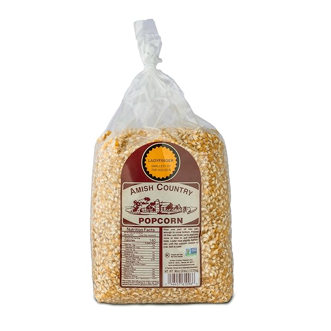 Amish Country Popcorn Ladyfinger Popcorn Kernels, 6LB Bag ??Non-GMO, Gluten Free, Hulless, Old