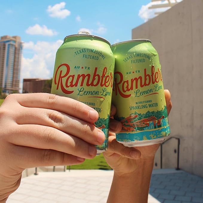 AUTX RAMBLER Sparkling Water, Texas Limestone Mineral Blend, Lemon-Lime Flavor, 12-Ounce Cans