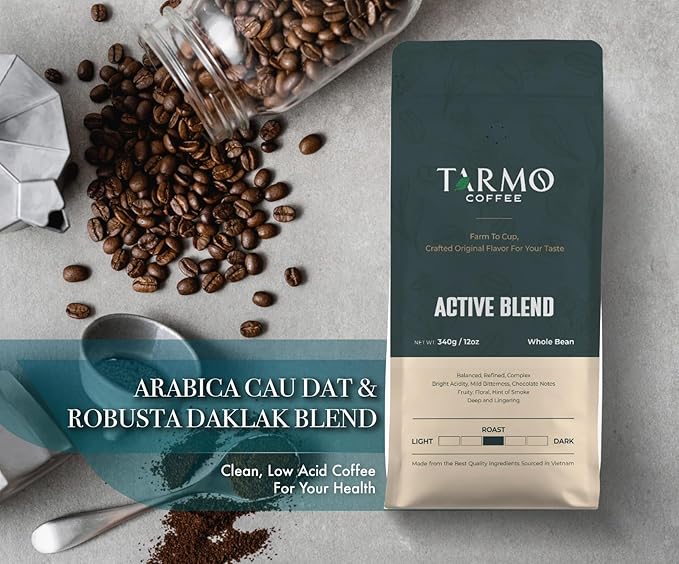 TARMO - ACTIVE BLEND | Low Acid ARABICA & ROBUSTA BLEND Whole Bean Coffee | Specialty Vietnamese