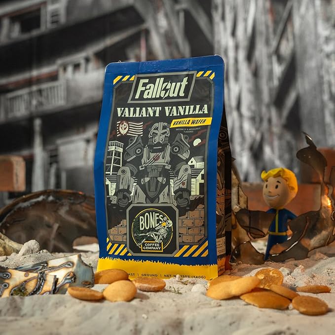 Bones Coffee Company Fallout Valiant Vanilla, Vanilla Wafer Flavored Coffee, Medium Roast Low Acid