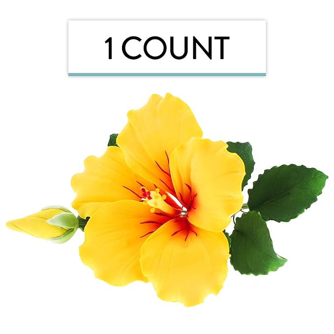 Global Sugar Art Hibiscus Sugar Cake Flowers Spray, Yellow Hawaiian Cake Flower Large. 1 Count by