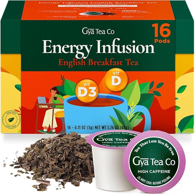 Gya Tea Co English Breakfast Tea Gift Set (16 ct) - High Caffeine Wellness Tea Pod Rich in Vitamin