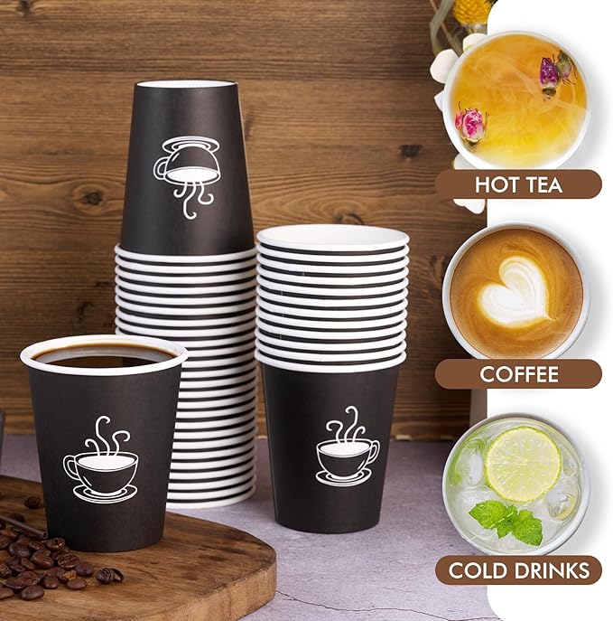 360 Pack 8 oz Paper Coffee Cups, Disposable Black Paper Cups for Hot Beverage, Drinking Water, Used