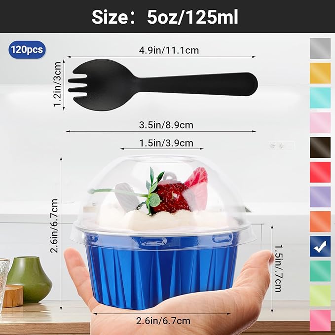 EUSOAR Creme Brulee Ramekins Disposable with Sporks, 120pcs 5oz Foil Baking Cups Ramekins with