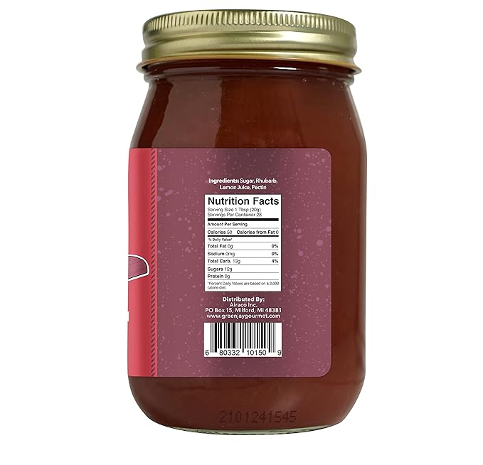 Green Jay Gourmet Rhubarb Jam - All-Natural Fruit Jam with Rhubarb & Lemon Juice - Vegan