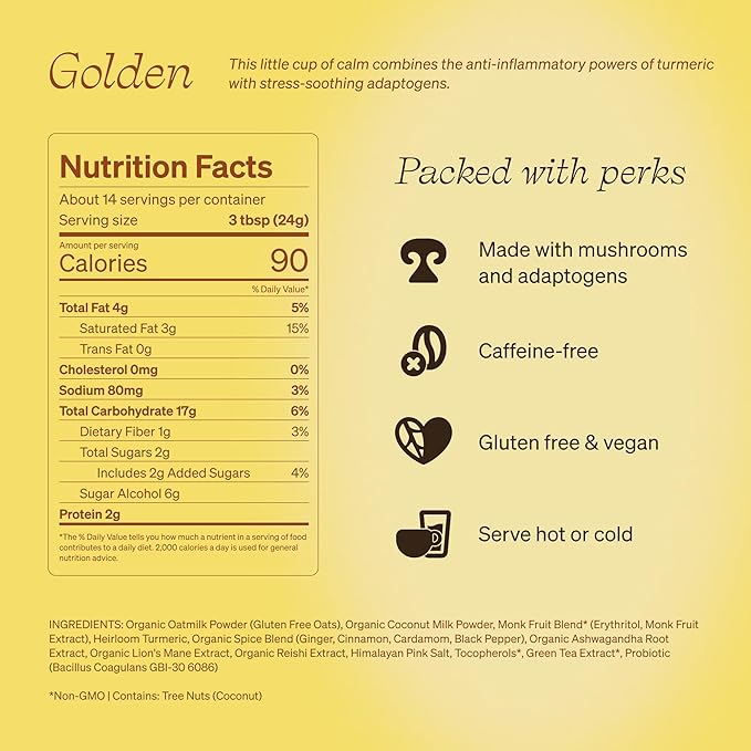 Clevr Blends Turmeric Powder, Golden Milk Instant Latte Mix, Superfood Powder with Oat Milk, Lions