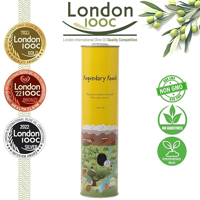 Extra Virgin Olive Oil Tin, Great Taste Cold Pressed, Fruity Flavor, Polyphenol Rich Olive Oil from