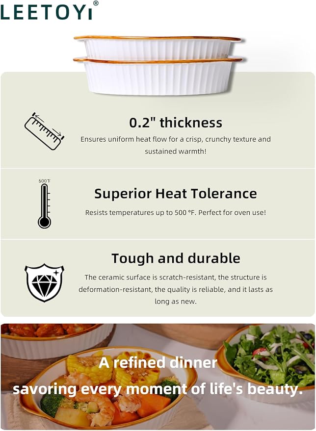 LEETOYI Porcelain Small Oval Au Gratin Pans,Set of 4 Baking Dish Set for 1 or 2 person servings