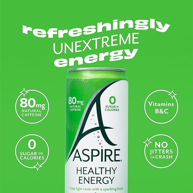 ASPIRE® Strawberry Watermelon, Healthy Energy Drink 80mg Natural Caffeine, Zero Sugar No Carbs Keto