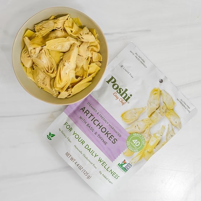 POSHI Marinated Artichoke Hearts with Basil + Thyme Natural, Keto, Vegan, Non GMO, Low Carb +