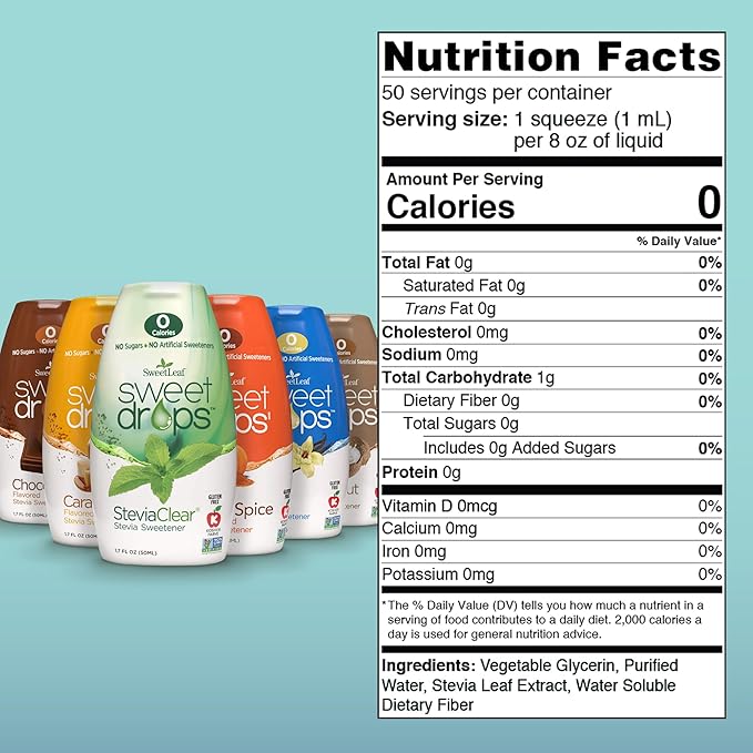 SweetLeaf Sweet Drops - Flavored Stevia Liquid Sweetener, Stevia Extract, Zero Calories, Gluten