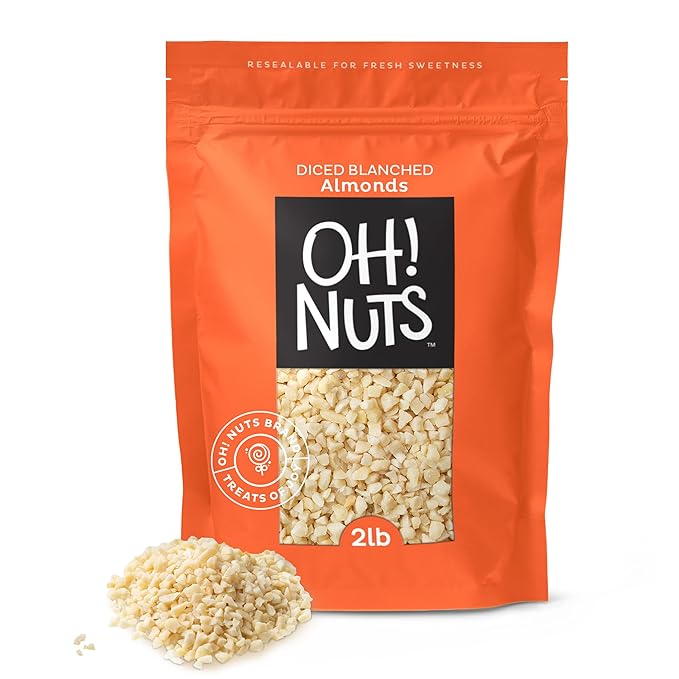 Oh! Nuts Almonds Diced Blanched - Raw - 100% Natural - 2 lb - High-Protein Diced Almonds - Packed