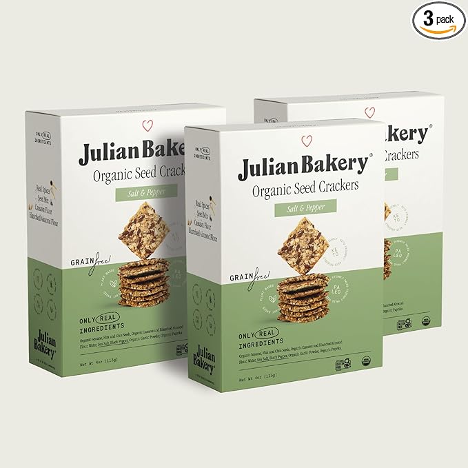 Julian Bakery® Organic Seed Crackers - Salt & Pepper 4oz | Gluten Free and Organic Certified |