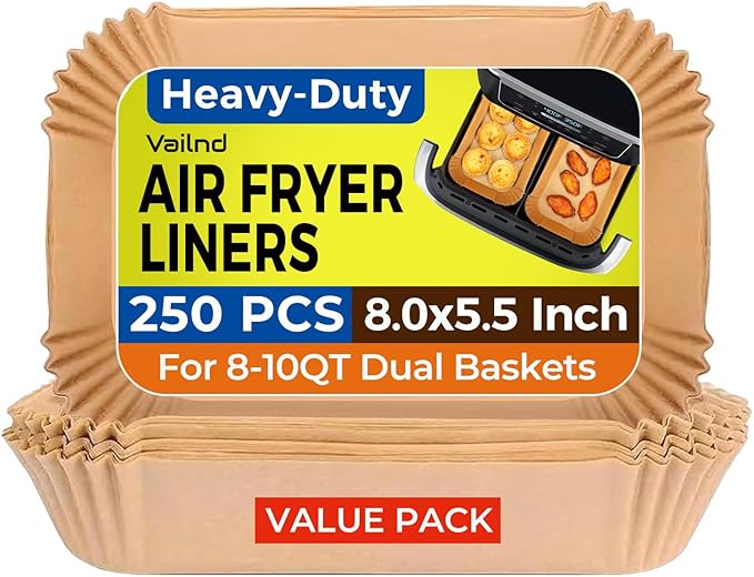 Air Fryer Liners Disposable for Dual Basket, 250Pcs 8x5.5 Inch Rectangular Parchment Paper for