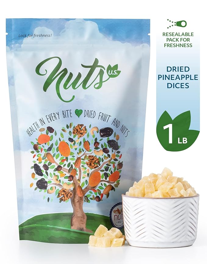 NUTS U.S. – Dried Pineapple Dices | No Added Colors and No Artificial Flavors | NON- GMO | Packed