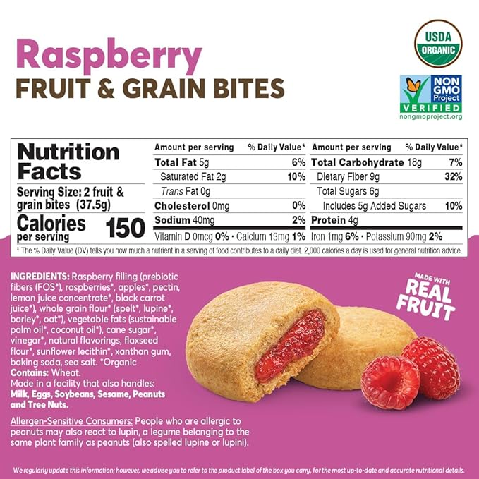 Olyra Raspberry Fruit Bars, Prebiotic High Fiber Snack, Organic Snack, Healthy Snacks for Adults