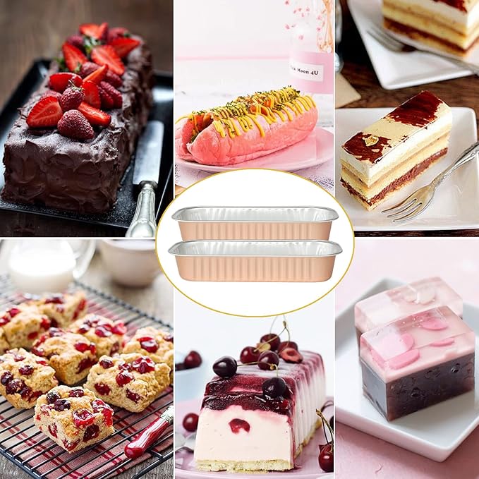 LNYZQUS Disposable Mini Cake Pans with Lids 50 Pack, 6.8oz Rectangle Baking Cups Muffin Tins