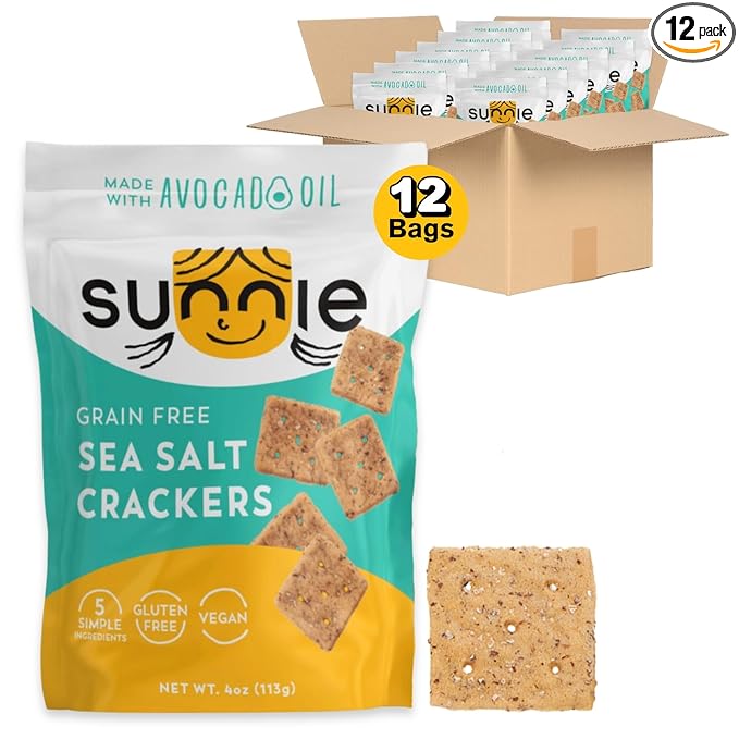 Sunnie Gluten Free Crackers - Healthy Grain Free Sea Salt Crackers, Snacks for Kids & Adults, Made