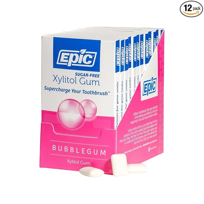Epic 100% Xylitol Bubblegum Chewing Gum - Sugar Free, Aspartame Free Dental Gum - Supports Oral