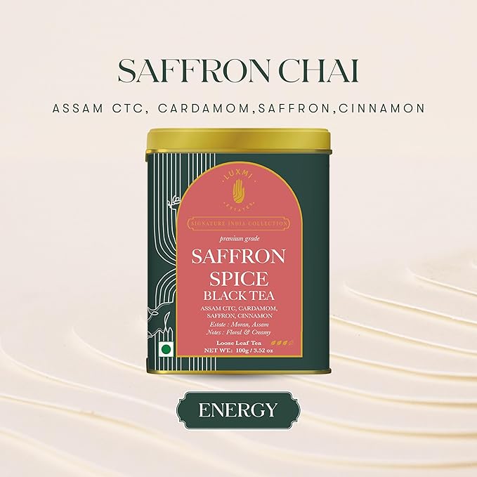 Luxmi Estates Saffron Chai | 100 gm | Signature India collection | Assam CTC Tea | Black tea