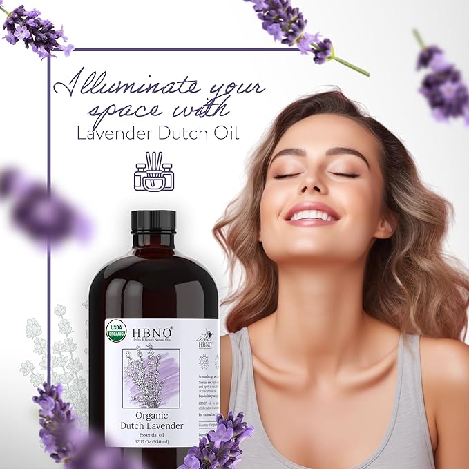 HBNO Organic Lavender Dutch Oil - 32 oz (950 ml) Large Size - Ideal for Shampoos, Conditioners
