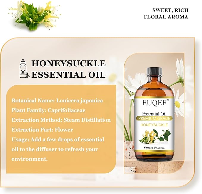 Honeysuckle Essential Oil 118ml Pure Honeysuckle Oil Premium Essential Oil - with Glass Dropper