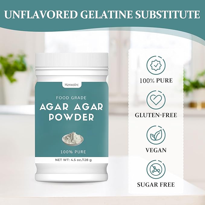 4.5 oz Agar Agar Powder, 100% Pure, Premium Natural Thickener and Gelling Agent, Rich in Dietary