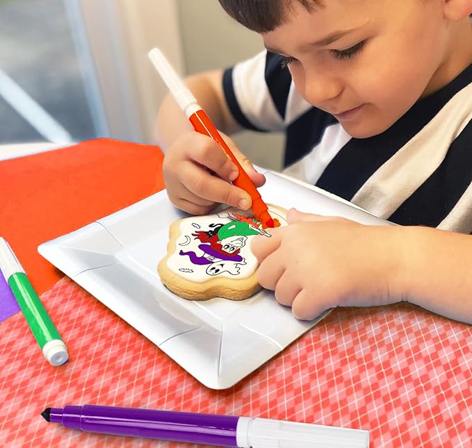 Halloween Cookies Decorating Kit Coloring Gift For Kids Food | 4 Jumbo Cookies + 3 Edible Markers |