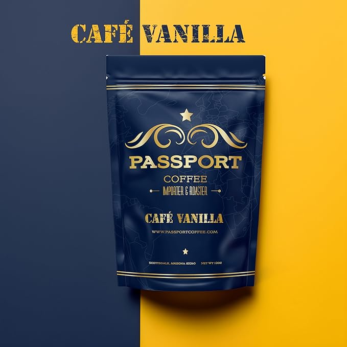 Passport Coffee Cafe Vanilla - Medium roast blend from Colombia & Central America with Rich vanilla