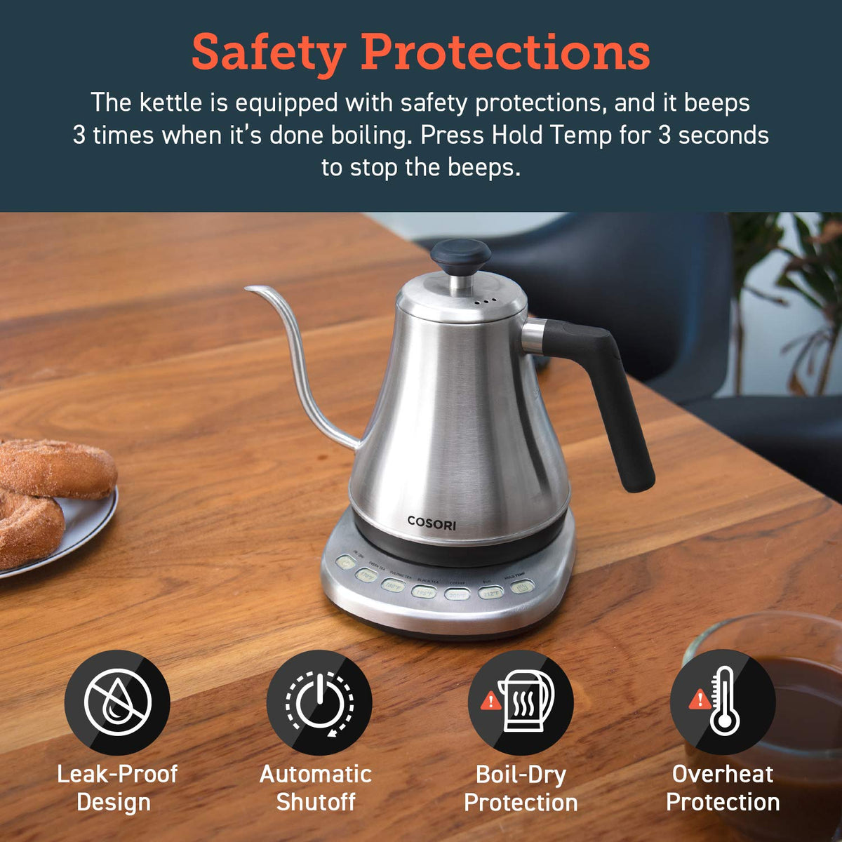 Cosori Gooseneck Electric Kettle with Temperature Control, 0.8L, Silver
