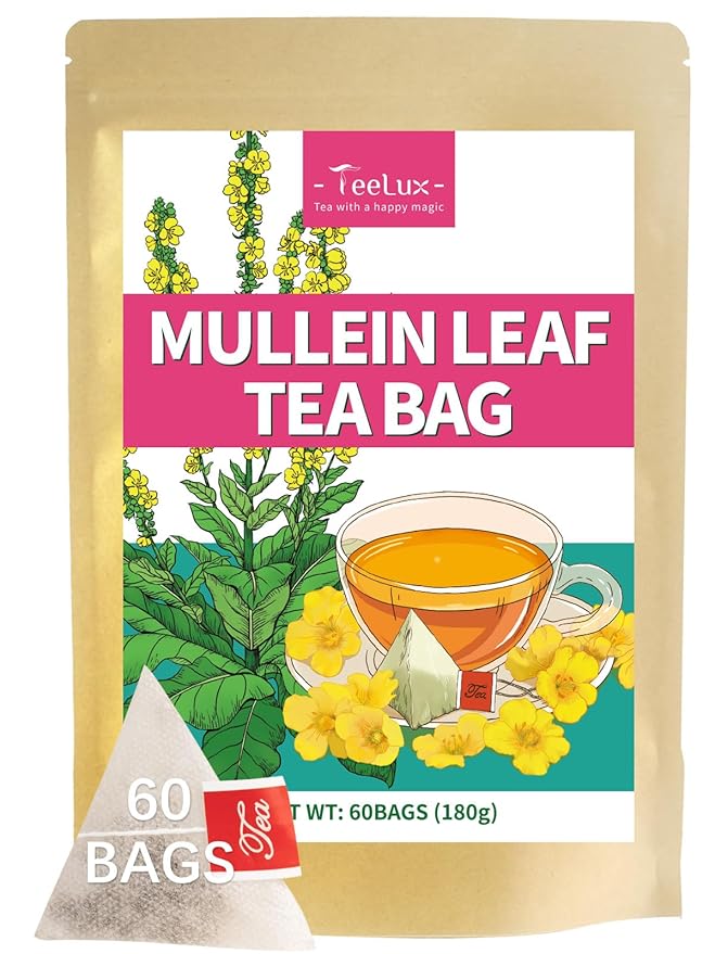 TeeLux Mullein Leaf Tea Bags, 3g/Bag, 60 Count, Natural Mullein Leaves, Caffeine Free