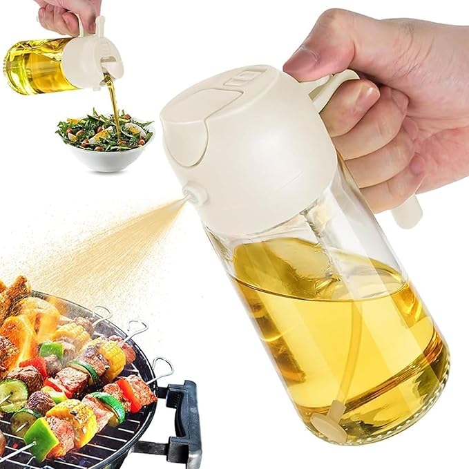 Oil Sprayer for Cooking 2 in 1, 470ml/16oz, Oil Spray & Dispenser Glass Bottle, Food-grade material