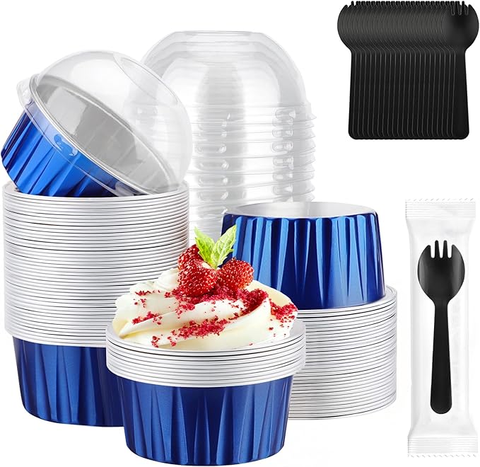 EUSOAR Disposable Ramekins with Lids, 60pcs 5oz Mini Cheesecake Pans and 60pcs Individually Wrapped