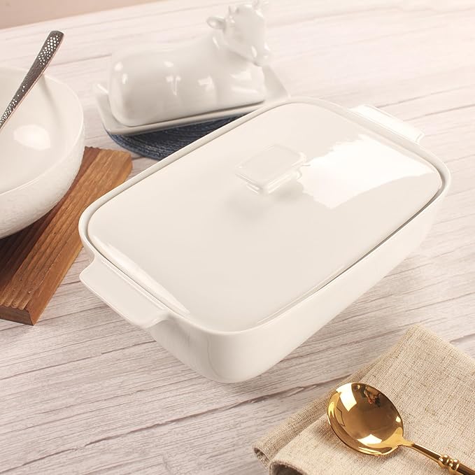 10" x 7" Casserole Dish 1.7 Quart Ceramic Bakeware Set with Lids, Chip and Crack Resistant Ceramic