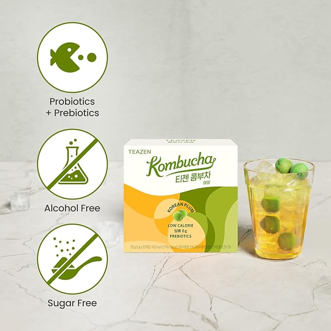 TEAZEN Japanese Apricot Kombucha Tea, Electrolyte & Hydration Drink Mix, Sugar Free, Live
