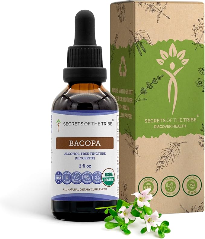 Bacopa USDA Organic | Alcohol-FREE Extract, High-Potency Herbal Drops, Relaxation, Positive